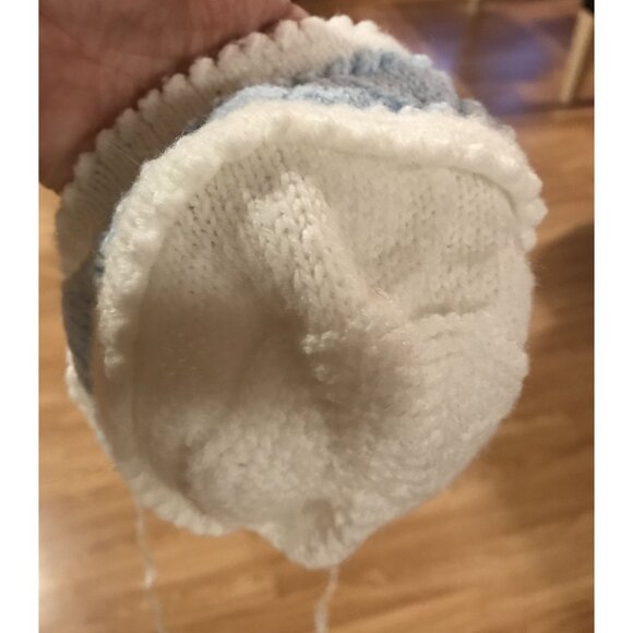 Hand-Knitted Baby Set Jacket Booties & Hat In White & Blue Cute Warmth For Lil's - Picture 11 of 11